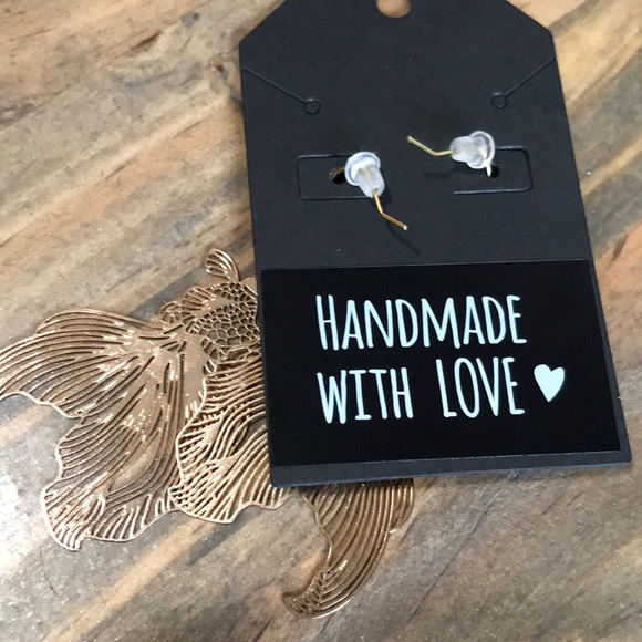 koi earring gold tone, handmade earrings, cut out lightweight fishhook style - Picture 2 of 2